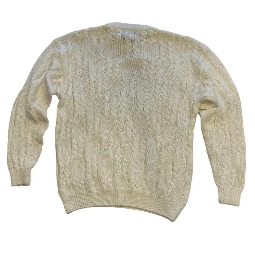 Vintage IZOD Cream Cable Knit Sweater | Large | 100% Cotton Crew Neck